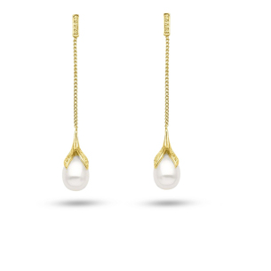 Brinco em Ouro Amarelo 18K com Diamantes e Pérola   