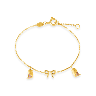Pulseira Infantil com Turmalina Rosa em Ouro Amarelo 18K
