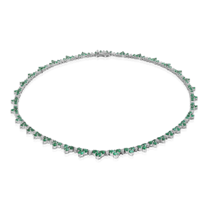 Colar Riviera com Esmeraldas e Diamantes em Ouro Branco 18K 