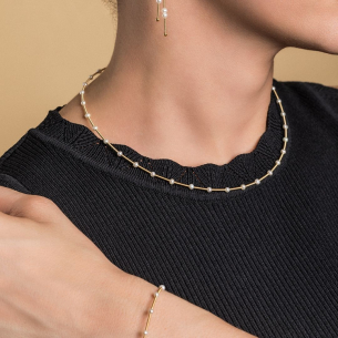 Gargantilha fio em Ouro Amarelo 18K com Pérolas 