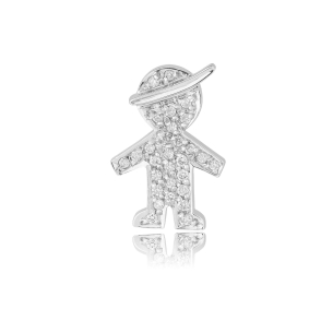 Pingente Ouro Branco 18K menino com 0,15 ct de Diamantes