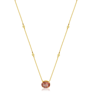 Gargantilha em Ouro Amarelo 18K  18k com Turmalina Rosa e Diamantes