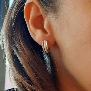 Brinco Argola em Ouro Rosê com Hyceram, Diamentes e Cerâmica Branca 