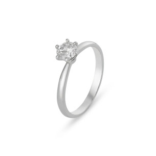 Anel Solitário com Diamante em Ouro Branco 18K