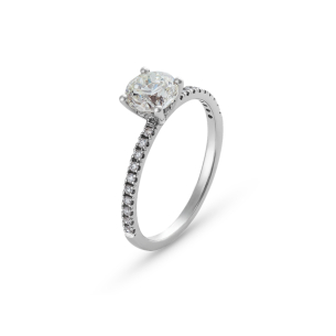 Anel Solitário com Diamantes em Ouro Branco 18K