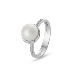 Anel com Pérolas e Diamantes em Ouro Branco 18K