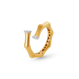 Anel Bambu com Diamantes em Ouro Amarelo 18K