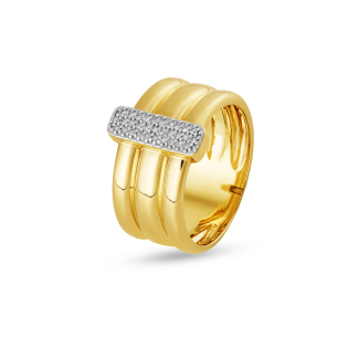 Anel Triplo com Diamantes em Ouro Amarelo 18K