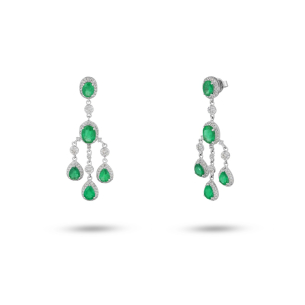 Brinco em Ouro Branco 18K com Diamantes e Esmeralda  