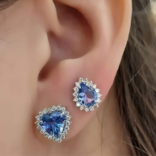 Brinco em Ouro Branco 18K com Diamantes e Tanzanita 