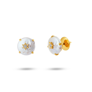 Brinco em Ouro Amarelo 18K e Madrepérola com Diamantes  