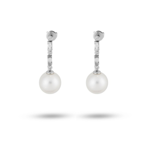 Brinco com Pérolas e Diamantes em Ouro Branco 18K