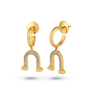 Brinco Charm Ferradura em Ouro Amarelo 18k com Diamantes