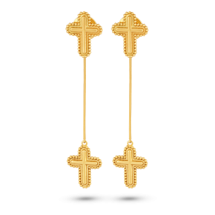 Brincos Cruz 2 em 1 em Ouro Amarelo 18K