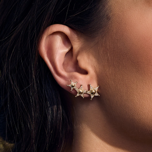 Earcuff 3 Estrelas em Ouro Amarelo 18K com Diamantes