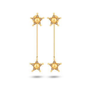 Brincos Estrelas 2 em 1 em Ouro Amarelo 18K com Diamantes