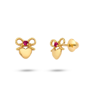 Brinco Infantil com Rubi em Ouro Amarelo 18K  