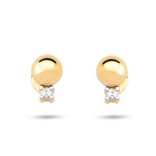 Brinco em Ouro Amarelo 18K bolinha com brilhantes