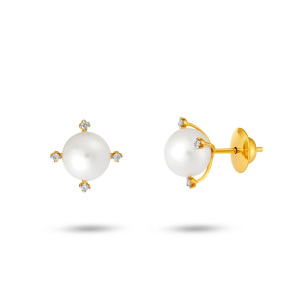 Brinco em Ouro Amarelo 18K com Pérola e Diamantes   