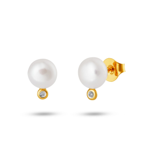 Brinco em Ouro Amarelo 18K com Diamantes e Pérola  