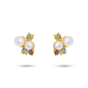 Brinco infantil em Ouro Amarelo 18K com Pérolas e pedras coloridas