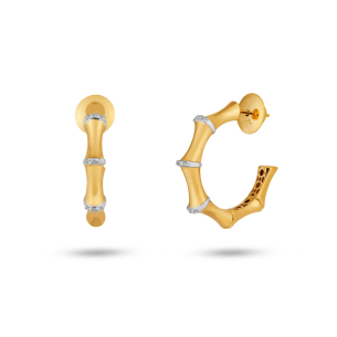 Brinco  Argola Bambu em Ouro Amarelo 18k com Diamantes 