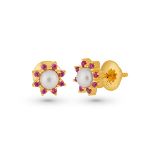 Brinco Infantil com Turmalina Rosa em Ouro Amarelo 18K 