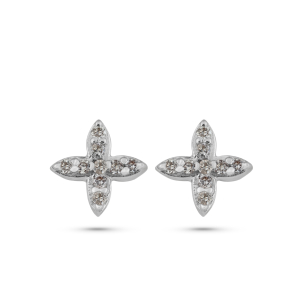 Brinco Pavé  em Ouro Branco 18k com Diamantes Flor menor 