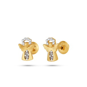 Brinco Infantil em Ouro Amarelo 18k e Diamantes Anjo da Guarda Petit