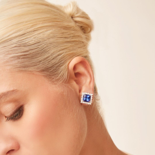 Brinco em Ouro Branco 18K com Tanzanita e Diamantes 