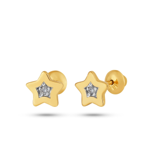 Brinco Infantil em Ouro Amarelo 18k e Diamantes Estrela Petit