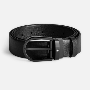 Cinto Montblanc Horseshoe Buckle Black Leather Belt