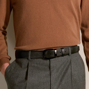 Cinto Montblanc Horseshoe Buckle Black Leather Belt