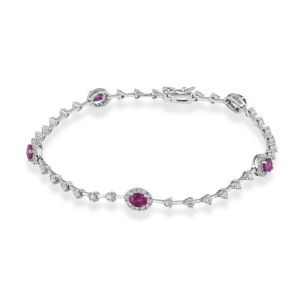 Pulseira Riviera com Diamantes e Rubis em Ouro Branco 18K