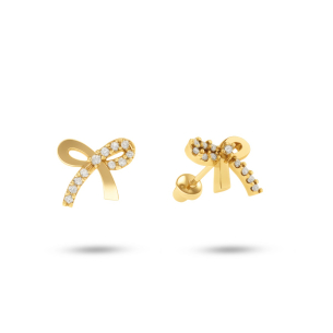 Brinco Infantil Laço em Ouro Amarelo 18K com Diamantes