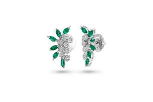 BRINCO OURO BRANCO 18K ESMERALDA E DIAMANTE