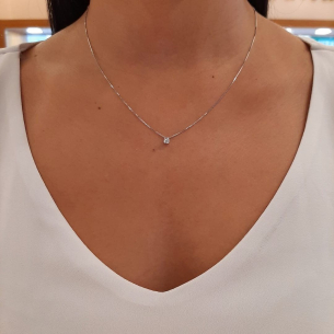 Gargantilha em Ouro Branco 18K com Diamante 