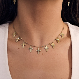 Gargantilha Cruz em Ouro Amarelo 18K