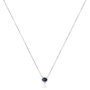 Gargantilha em Ouro Branco 18K com Safira e Diamantes  