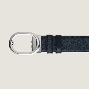 Cinto Montblanc L'Ovale Buckle Tweed Blue/Black 35 mm Reversible Leather Belt
