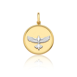 Pingente Ouro Amarelo 18K medalhe Divino Espírito Santo