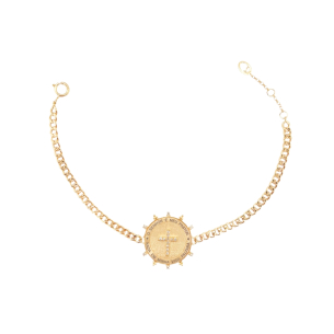 Pulseira Medalha com Diamantes em Ouro Amarelo 18K