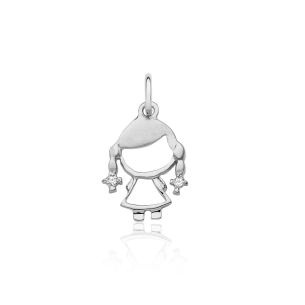 Pingente Ouro Branco 18K menina com Diamantes  