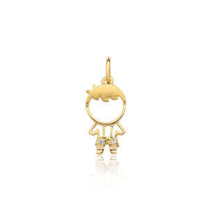 Pingente Ouro Amarelo 18K menino com brilhantes
