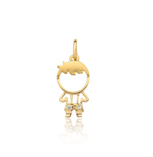 Pingente Ouro Amarelo 18K menino com brilhantes