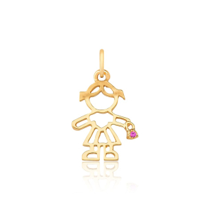 Pingente Ouro Amarelo 18K - Menina com Rubi  