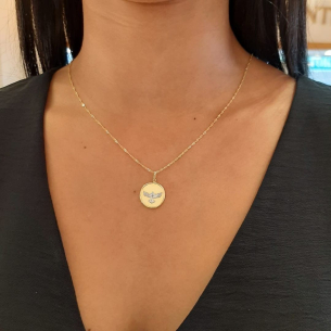Pingente Ouro Amarelo 18K medalhe Divino Espírito Santo
