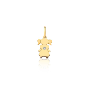 Pingente Ouro Amarelo 18K menina com Diamante