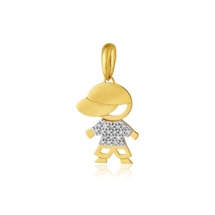 Pingente Menino com Diamantes em Ouro Amarelo 18K