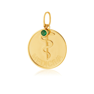 Pingente Medicina com Esmeralda em Ouro Amarelo 18K